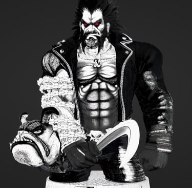 Lobo DC Comics collectible bust featuring red eyes, leather jacket, and signature hook weapon.