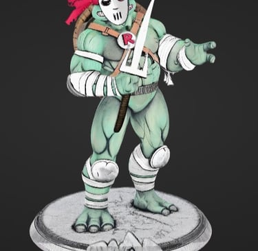 Custom Raphael Ninja Turtle action figure wearing a Casey Jones hockey mask and holding a sai weapon.