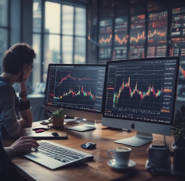A crisp candlestick chart with highlighted liquidity zones in subtle green and black tones, conveying market structure shifts.