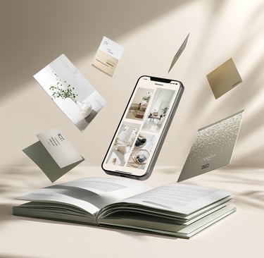 Un téléphone portable et des supports papiers imprimés volent au dessus d'un livre ouvert