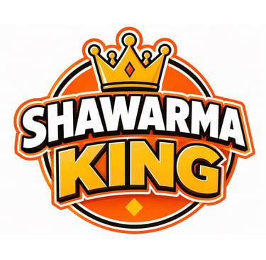 Shawarma King logo featuring a gold crown on an orange circular background with bold typography.