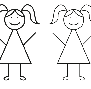 Phase de recherches pour La Ptite Lily : croquis enfantin de deux petites files souriantes 