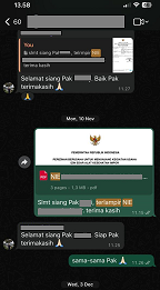 Bukti Chat WhatsApp Pengiriman NIE Alkes ke distributor yang Berhasil Terbit