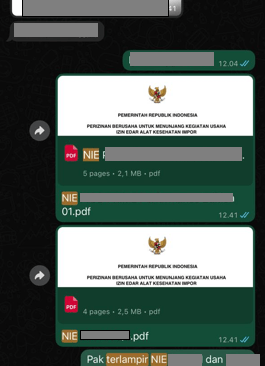 Klien Konfirmasi Penerimaan Izin Edar Alkes (AKD/AKL) Via Chat