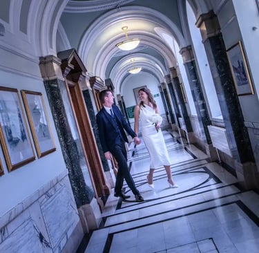 newly-weds leaving Islington Town Hall ceremony room