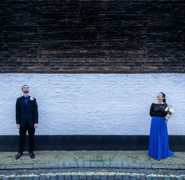 Newly-weds walking around the quiet streets of Marylebone after being married at Old Marylebone Town Hall
