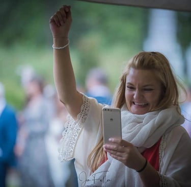 dding guest on telephone after wedding ceremony