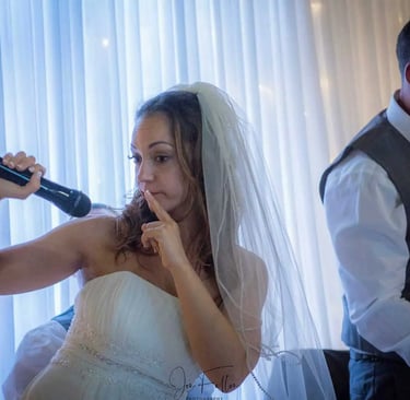 the bride takes the mic at Tudor Barn Eltham