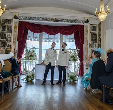 wedding couple at their ceremony at The Trafalgar Tavern Greenwich