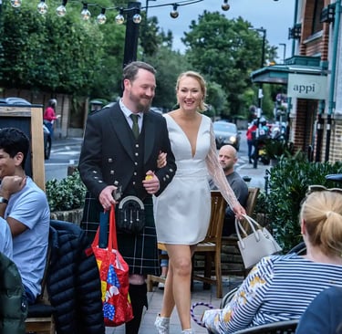 the newly-weds entering The Rushmere Wimbledon