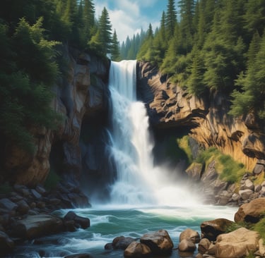 Close-up of a crystal-clear waterfall filmed with cinema-grade equipment, showcasing every water droplet.