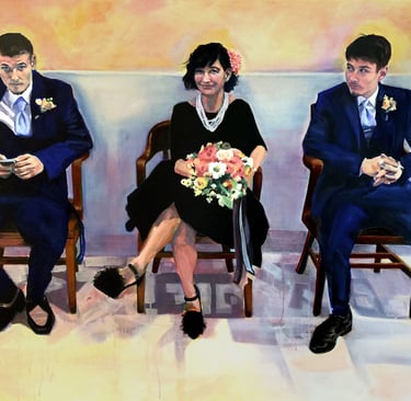 Ian, Karim, & Keiran, 64" x 43" Acrylic on canvas, 2020