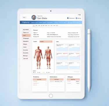An electronic health record displaying a patients data