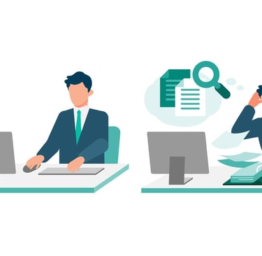 Illustration of two office workers side by side. 