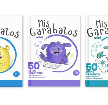3 portadas de Mis Garabatos mini, 50 retos creativos con 3 monstruos de colores