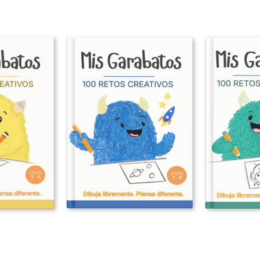 3 portadas de Mis Garabatos de 100 retos creativos con monstruos de colores