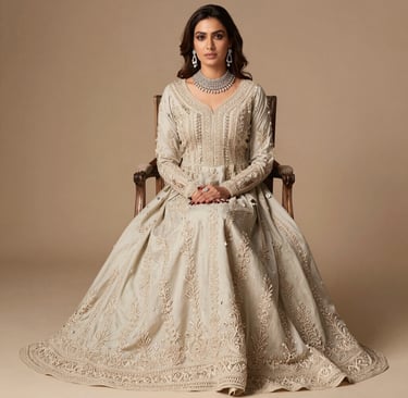 Close-up of intricate hand-stitched chikankari patterns on soft cotton fabric