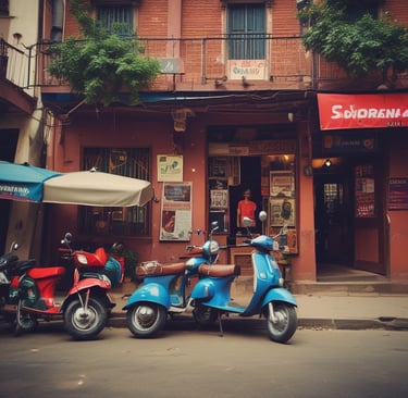 A happy traveler chatting on WhatsApp to book a scooter instantly.