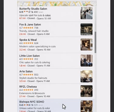Google Maps listing showing business ranking below Top 3 before GMB optimization