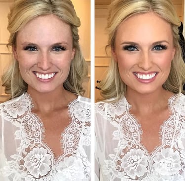 Before and after picture of a  bridal makeup makeover client