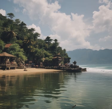 Local Balinese market bustling with colorful fruits, spices, and smiling vendors.