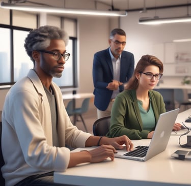 A warm, inviting workspace with a laptop open, surrounded by notes and a cup of coffee, symbolizing learning and confidence in technology.