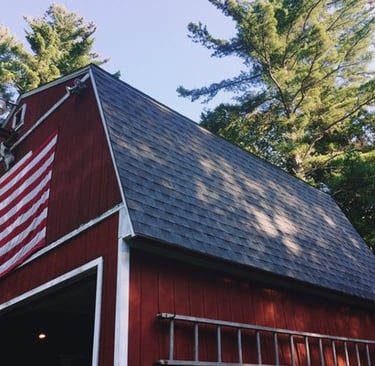 Mr. B's Roofing logo featuring a house roof icon serving Derry, NH with 20+ years of experience.
