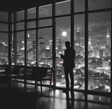 A softly lit vintage typewriter with a half-finished story on crisp paper, surrounded by scattered coffee cups and a flickering candle.