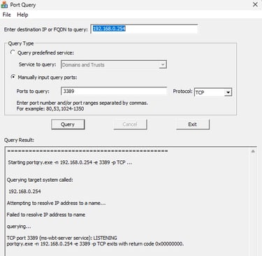 Validando a porta 3389 com PortQueryUI