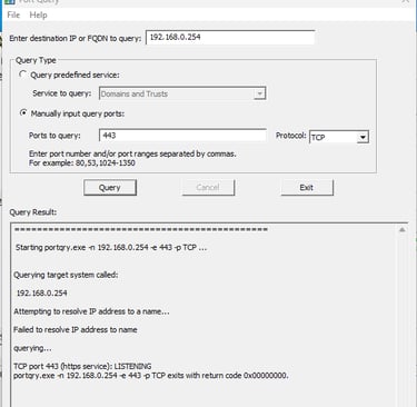 Validando a porta 443 com PortQueryUI