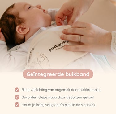 Puckababy Piep inbakerzak in de kleur Olive met buikband