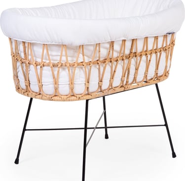 Lichtgewicht vintage rotan babybedje inclusief matras voor een natuurlijke uitstraling