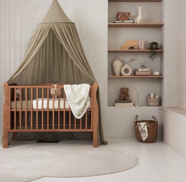 Soepelvallend Jollein vintage hemeltje luxe boho stijl boven een wiegje
