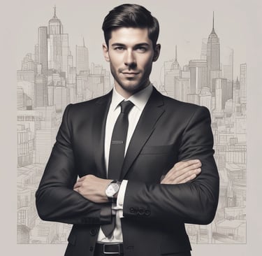 Photo of a satisfied young man holding a sleek leather wallet in a minimalist setting