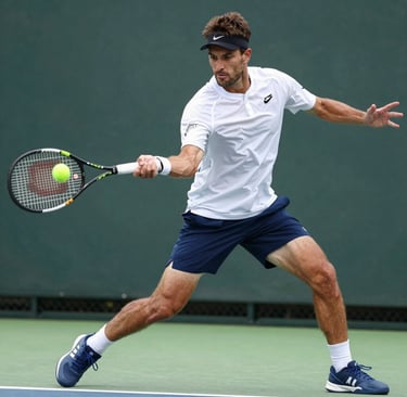 A close-up silhouette of a tennis player swinging, sensors on wrists catching subtle light.