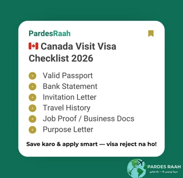 Canada visit visa documents checklist for Pakistani applicants 2026