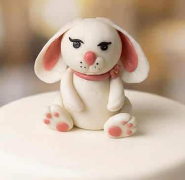 conejita bebé modelada 100% a mano en fondant por Cocina con Ely, una delicada figura decorativa 