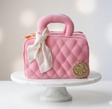 Torta personalizada en forma de bolso rosado elaborada por Cocina con Ely, decorada en fondant con d