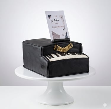Torta personalizada en forma de piano elaborada por Cocina con Ely, decorada artesanalmente en fonda