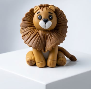 León bebé expresivo modelado 100% a mano en fondant por Cocina con Ely, elaborado con técnicas de m