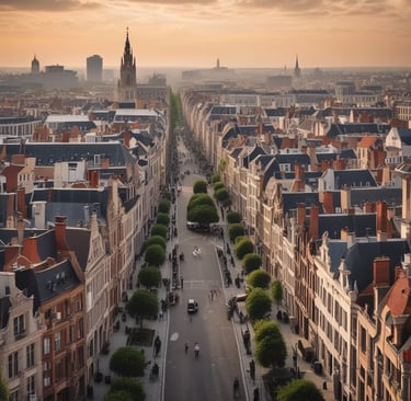  Illustration moderne d’une carte stylisée de Bruxelles vue de haut, avec plusieurs quartiers mis en