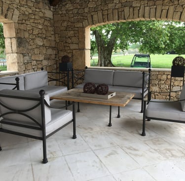 remplacement de la mousse et du tissu déperlanr de ce salon de jardin 