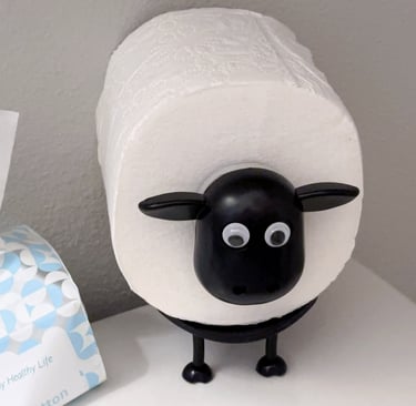 Cute sheep toilet paper holder used as bathroom decor