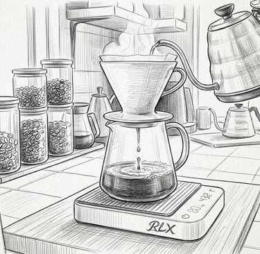 Rlx Stylized Hand Drawn Image of Pour Over Coffee Brewing
