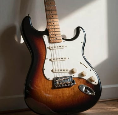 Artisan luthier hands carefully shaping a guitar neck with traditional tools in a cozy workshop.