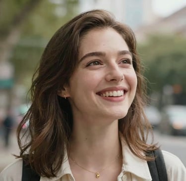 Close-up of a smiling woman holding a jar of creamy body butter in a softly lit bathroom.