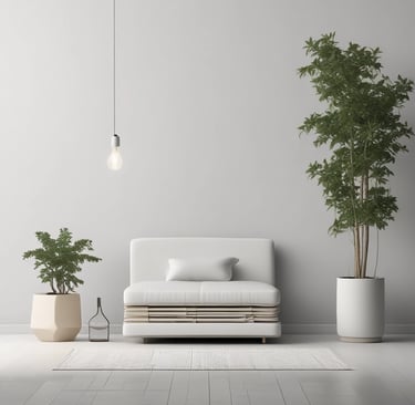 A serene workspace with a single notebook, soft natural light, and a cup of tea, embodying calm and simplicity.