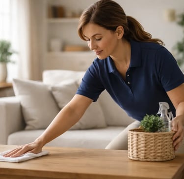 Aidante réalisant une intervention d’aide à domicile avec soin et professionnalisme