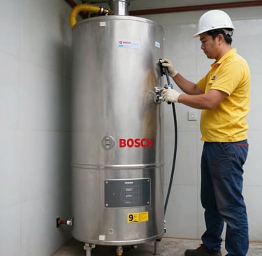 Bosch gas stove with a steaming pot, highlighting appliance in use