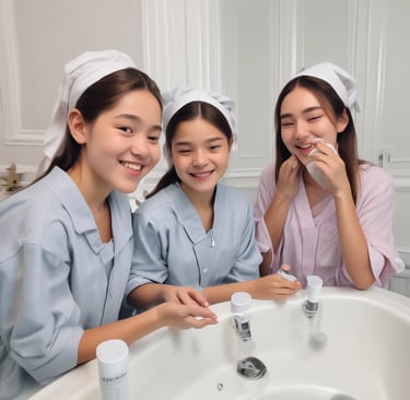 Close-up of a smiling customer holding a jar of a lovely cosmetics moisturizer, glowing skin visible.